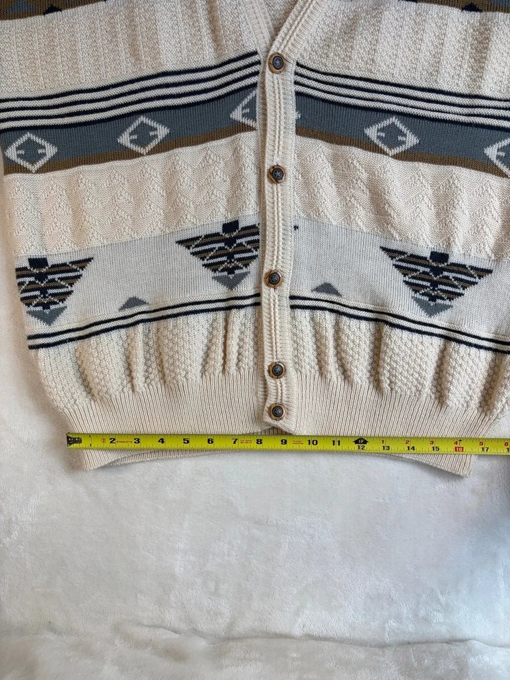 Vintage Great Boss Geometric Knit Cardigan Sweater Mens Large XL